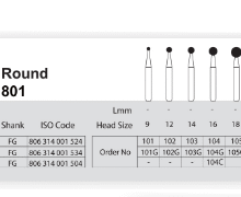 فرز الماسی مدل روند توربین 5 عددی Dental Diamond Burs Round 801