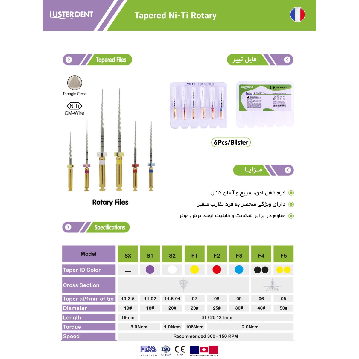 فایل روتاری Tapered Ni-Ti Rotary Files - تجهیزات دندانپزشکی دیجی سرنگ پلاس - فایل روتاری برند لاستردنت - خرید و قیمت فایل روتاری لاستردنت