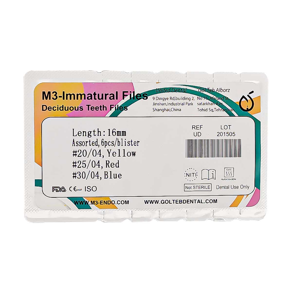 فایل روتاری اطفال شش عددی
Immatural Rotary File تاریخ انقضا: 13/09/2026_6283aef0c282a.jpeg فایل روتاری اطفال شش عددی M3 Immatural Rotary File - فایل روتاری اطفال برند M3 - تجهیزات دندانپزشکی دیجی سرنگ پلاس - دیجی سرنگ پلاس - دندال - دیجی سرنگ پلاس
