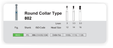 فرز الماسی روند با کلار برنده توربین 5 عددی Dental Diamond Burs Round Collar Type 802 برند Sani