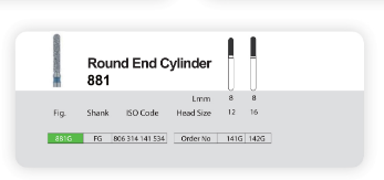 فرز الماسی مدل استوانه ای ته گرد توربین 5 عددی Dental Diamond Burs Round End Cylinder 881 برند Sani