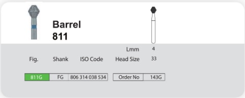 فرز الماسی مدل بشکه ای توربین 5 عددی Dental Diamond Burs Barrel 811 برند Sani