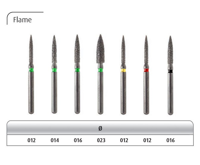 فرز الماسی مدل شعله شمعی بلند توربین 5 عددی Dental Diamond Burs Flame 273 برند Dia Italy
