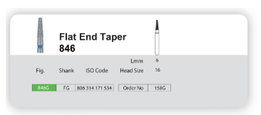 فرز الماسی مدل مخروطی ته صاف توربین 5 عددی Dental Diamond Burs Flat End Taper 846 158G برند Sani