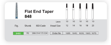 فرز الماسی مدل مخروطی ته صاف توربین 5 عددی Dental Diamond Burs Flat End Taper 848 برند Sani