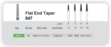 فرز الماسی مدل مخروطی ته صاف توربین 5 عددی Dental Diamond Burs Flat End Taper 847 برند Sani
