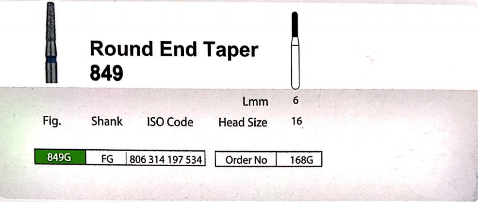 فرز الماسی مدل مخروطی ته گرد توربین 5 عددی Dental Diamond Burs Round End Tapers 849 168G برند Sani