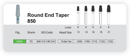 فرز الماسی مدل مخروطی ته گرد توربین 5 عددی Dental Diamond Burs Round End Tapers 850 برند Sani