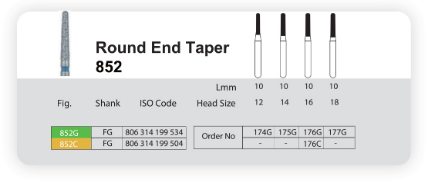 فرز الماسی مدل مخروطی ته گرد توربین 5 عددی Dental Diamond Burs Round End Tapers 852 برند Sani