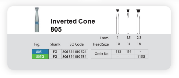 فرز الماسی مدل مخروطی معکوس توربین 5 عددی Dental Diamond Burs Inverted Cone 805 برند Sani