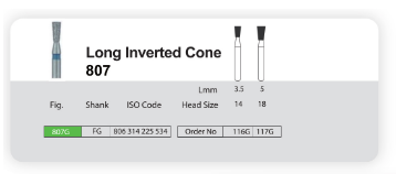 فرز الماسی مدل مخروطی معکوس توربین 5 عددی Dental Diamond Burs Long Inverted Cone 807 برند Sani