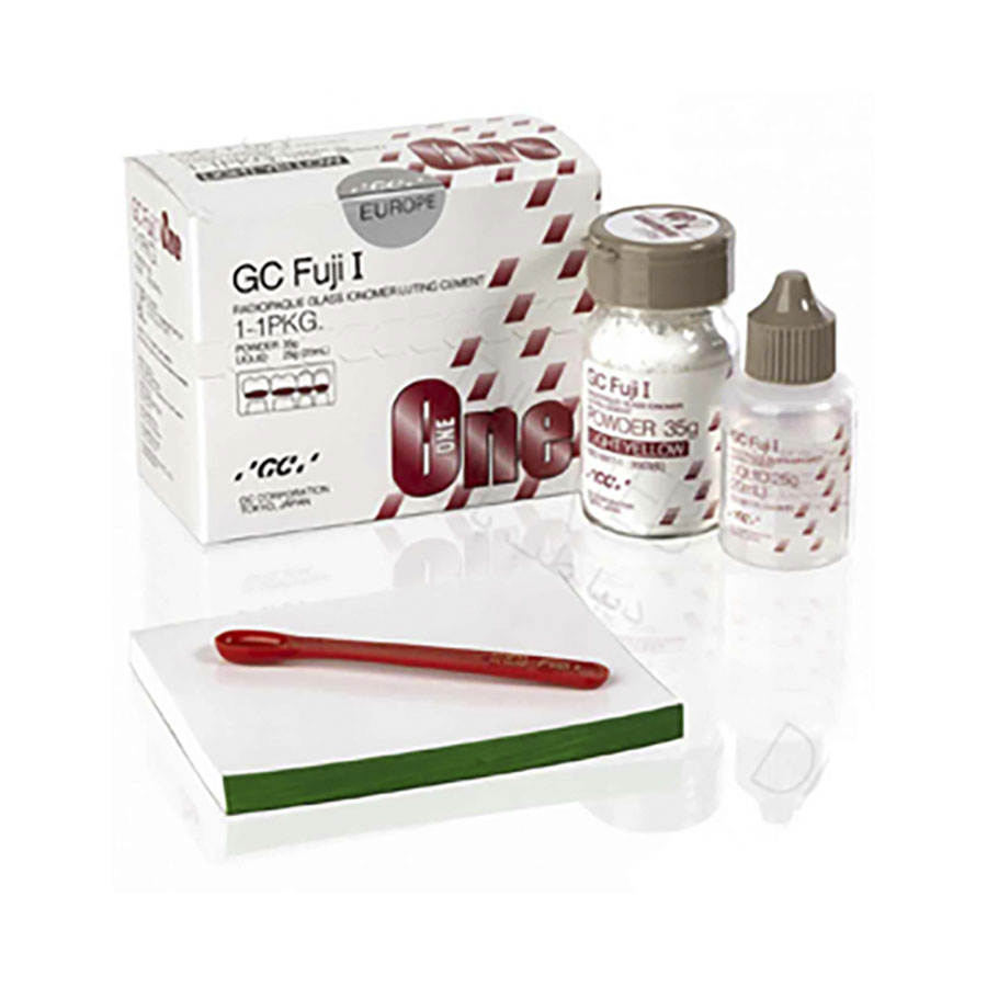 گلاس آینومر لوتینگ و لاینینگ Fuji One Gold Label گلاس آینومر لوتینگ جی سی لاینینگ GC- Fuji I - مایع گلاس آینومر سمان لوتینگ و لاینینگ - سمان گلاس آینومر لوتینگ - خرید قیمت گلاس آینومر جی سی